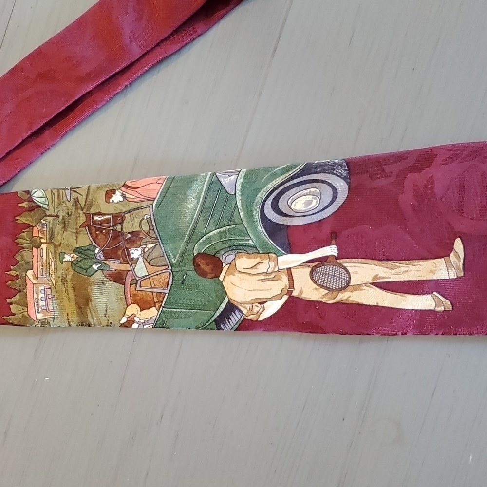 Robert Talbott Vintage Tie Horse Car Image Burgundy Mens 57 Inch